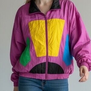 VTG Y2K Olympic Exposure 2X tracksuit jacket ‎ Windbreaker 80s 90s OMG geometric